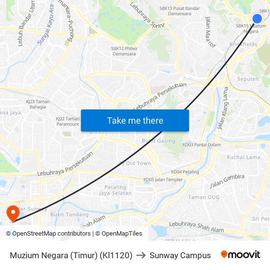 Muzium Negara (Timur) (Kl1120) to Sunway Campus map