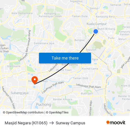 Masjid Negara (Kl1065) to Sunway Campus map