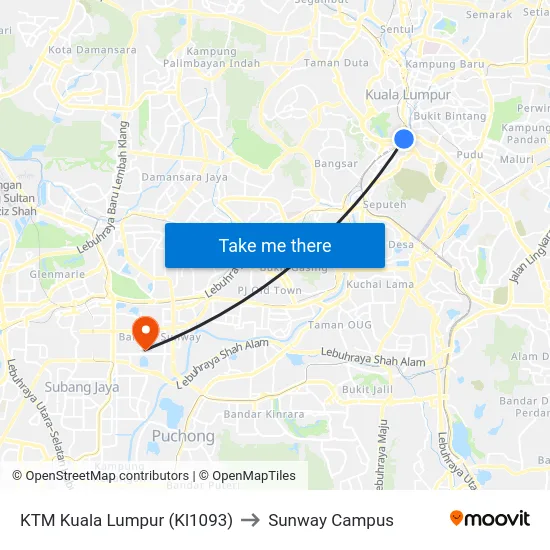 KTM Kuala Lumpur (Kl1093) to Sunway Campus map