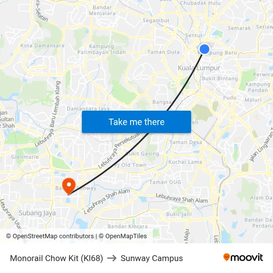 Monorail Chow Kit (Kl68) to Sunway Campus map