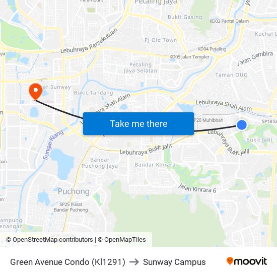 Green Avenue Condo (Kl1291) to Sunway Campus map