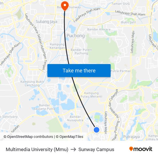 Multimedia University (Mmu) to Sunway Campus map