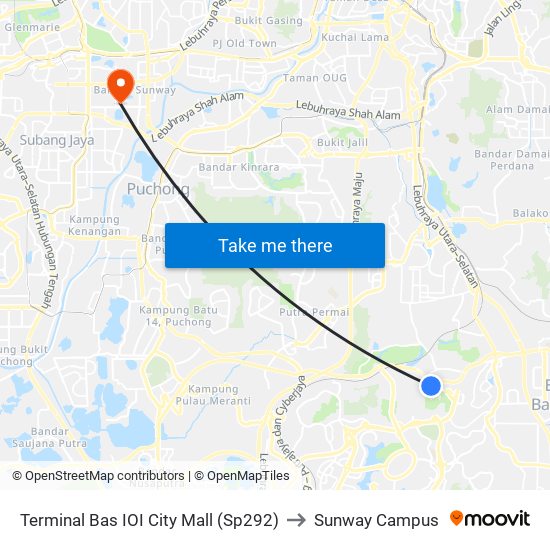 Terminal Bas IOI City Mall (Sp292) to Sunway Campus map