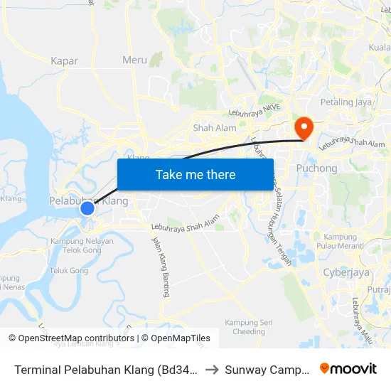 Terminal Pelabuhan Klang (Bd344) to Sunway Campus map