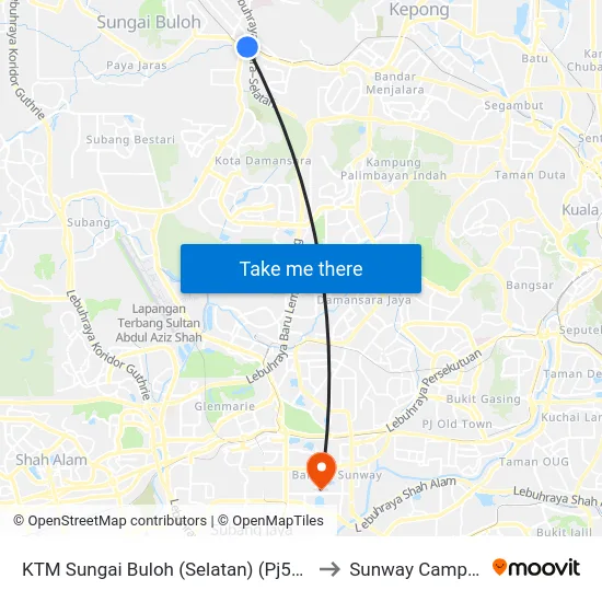 KTM Sungai Buloh (Selatan) (Pj587) to Sunway Campus map