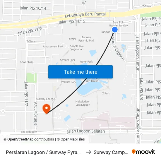 Persiaran Lagoon / Sunway Pyramid to Sunway Campus map