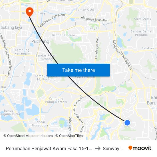 Perumahan Penjawat Awam Fasa 15-12b Presint 15 (Ppj374) to Sunway Campus map