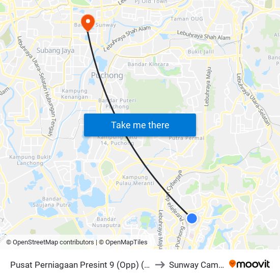 Pusat Perniagaan Presint 9 (Opp) (Ppj96) to Sunway Campus map