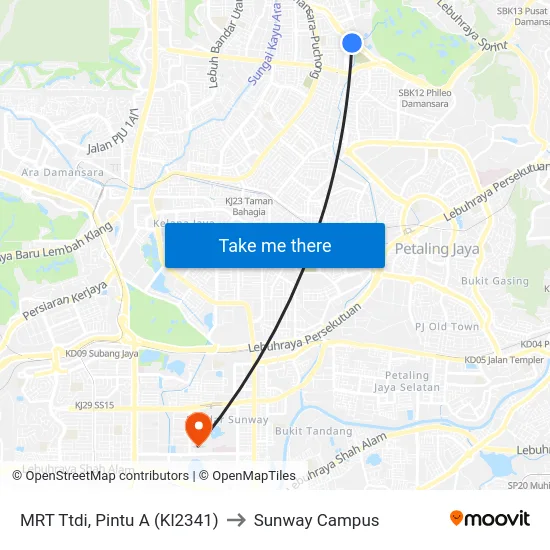 MRT Ttdi, Pintu A (Kl2341) to Sunway Campus map