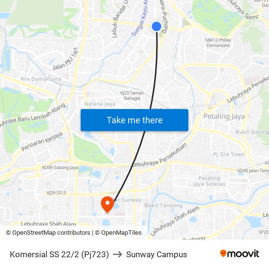 Komersial SS 22/2 (Pj723) to Sunway Campus map