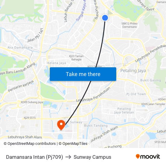 Damansara Intan (Pj709) to Sunway Campus map