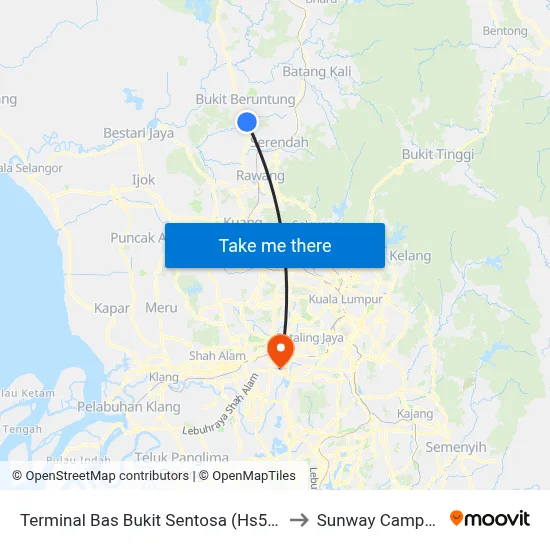 Terminal Bas Bukit Sentosa (Hs57) to Sunway Campus map