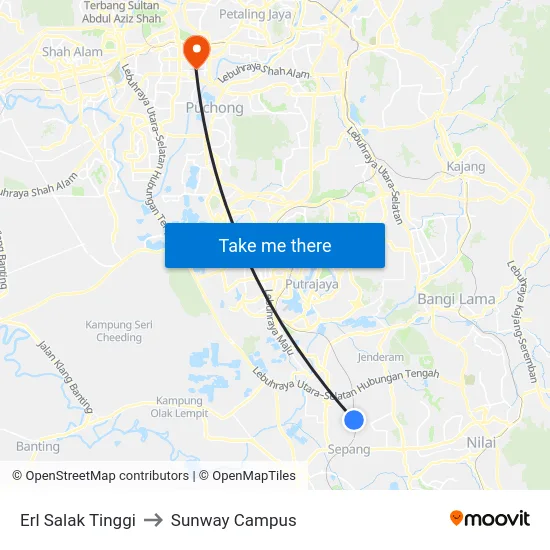 Erl Salak Tinggi to Sunway Campus map