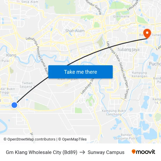 Gm Klang Wholesale City (Bd89) to Sunway Campus map