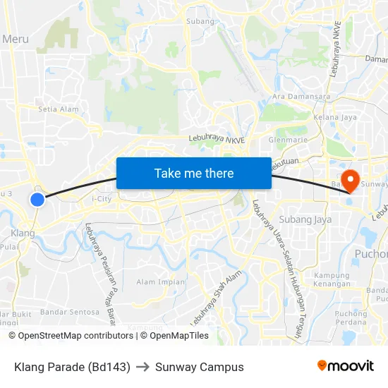 Klang Parade (Bd143) to Sunway Campus map