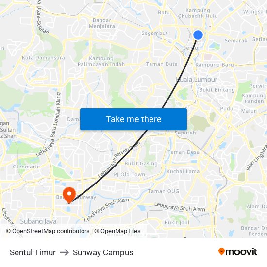 Sentul Timur to Sunway Campus map