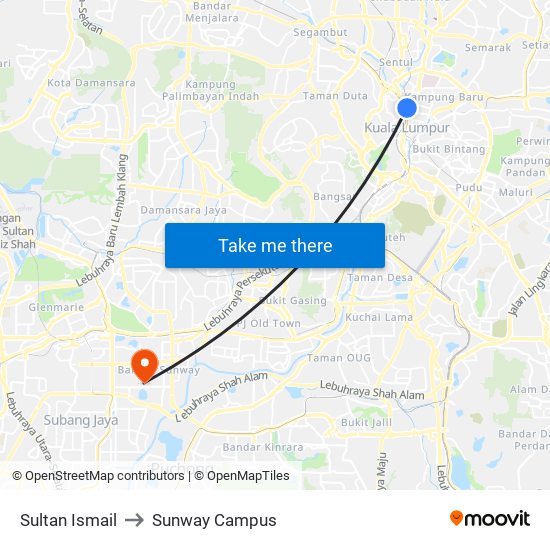 Sultan Ismail to Sunway Campus map