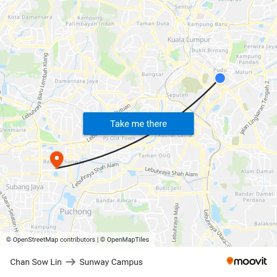 Chan Sow Lin to Sunway Campus map