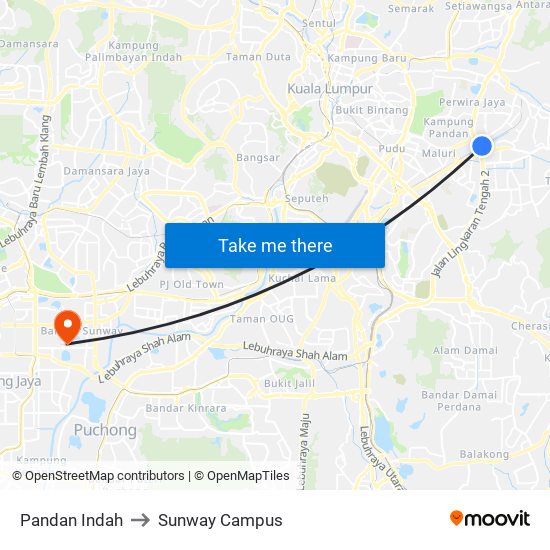 Pandan Indah to Sunway Campus map