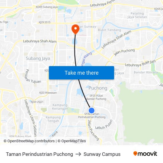 Taman Perindustrian Puchong to Sunway Campus map