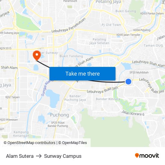 Alam Sutera to Sunway Campus map