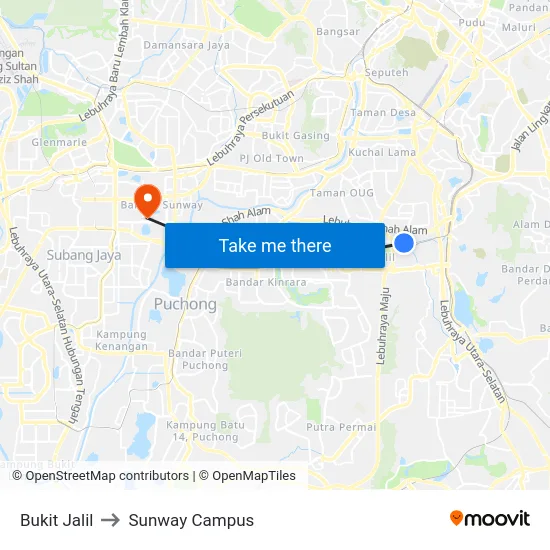 Bukit Jalil to Sunway Campus map