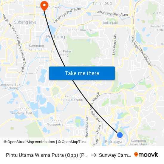 Pintu Utama Wisma Putra (Opp) (Ppj278) to Sunway Campus map