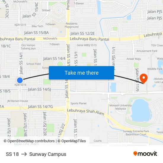 SS 18 to Sunway Campus map