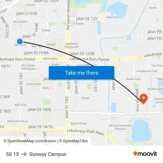 SS 15 to Sunway Campus map