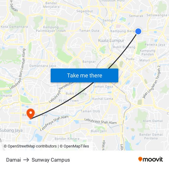 Damai to Sunway Campus map