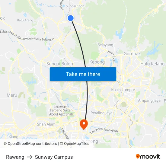 Rawang to Sunway Campus map