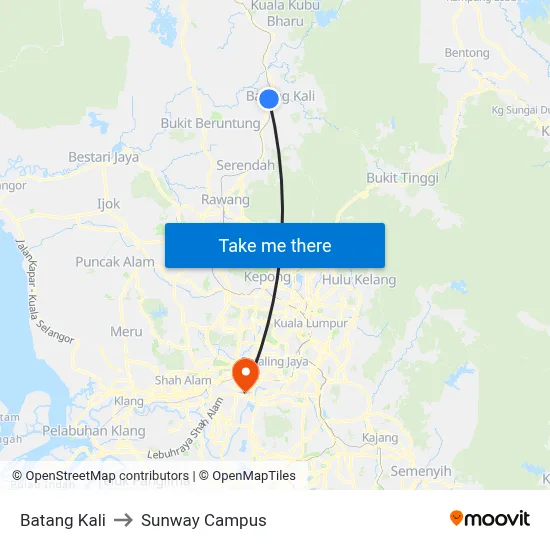 Batang Kali to Sunway Campus map