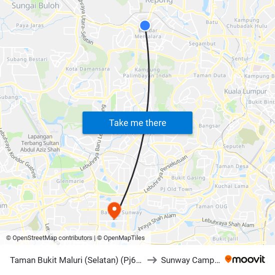 Taman Bukit Maluri (Selatan) (Pj636) to Sunway Campus map