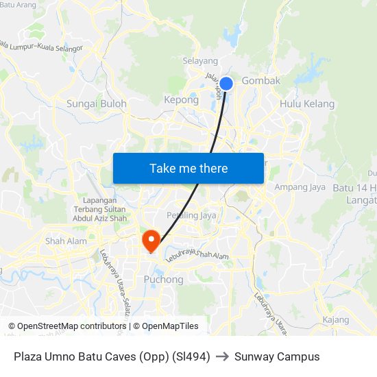 Plaza Umno Batu Caves (Opp) (Sl494) to Sunway Campus map