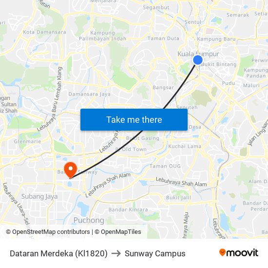 Dataran Merdeka (Kl1820) to Sunway Campus map