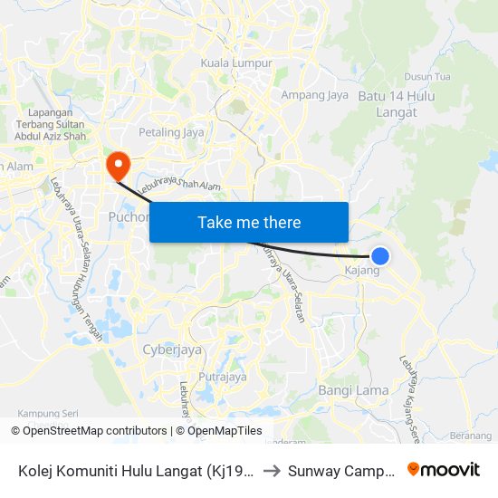 Kolej Komuniti Hulu Langat (Kj194) to Sunway Campus map