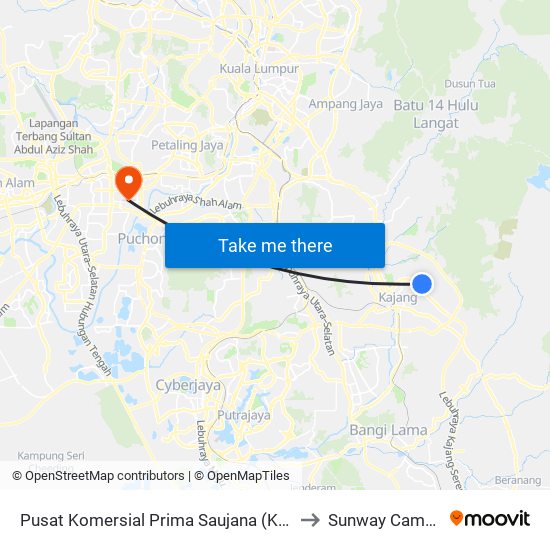 Pusat Komersial Prima Saujana (Kj834) to Sunway Campus map