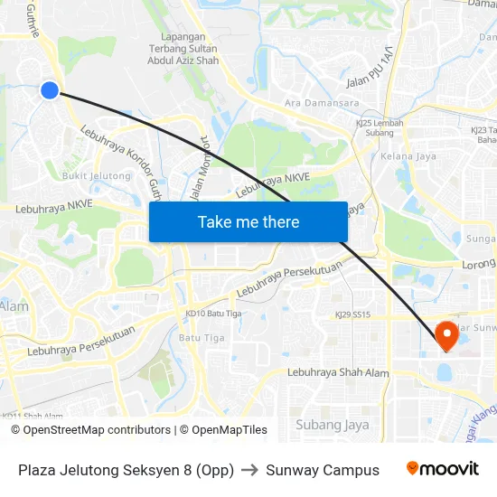 Plaza Jelutong Seksyen 8 (Opp) to Sunway Campus map