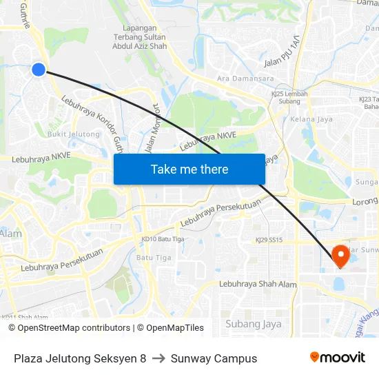Plaza Jelutong Seksyen 8 to Sunway Campus map