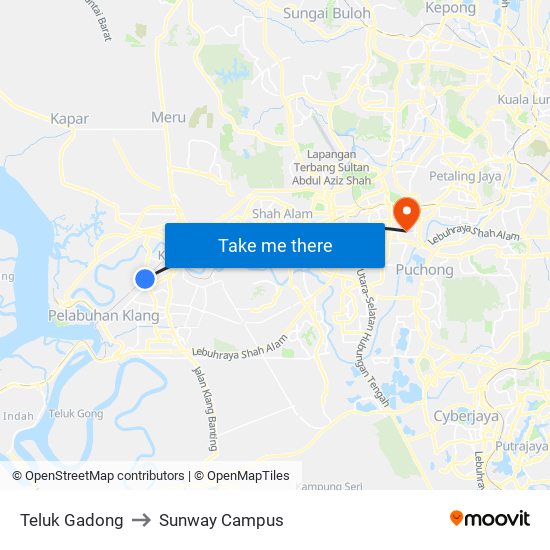 Teluk Gadong to Sunway Campus map