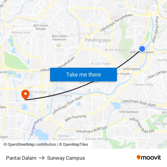 Pantai Dalam to Sunway Campus map