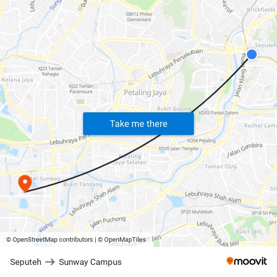 Seputeh to Sunway Campus map