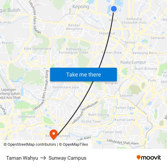 Taman Wahyu to Sunway Campus map