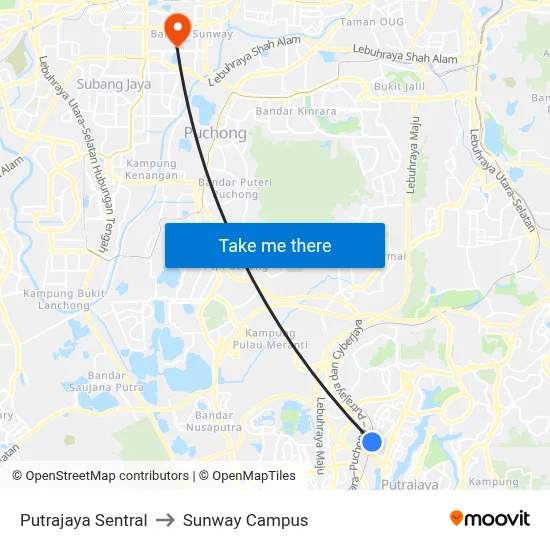 Putrajaya Sentral to Sunway Campus map