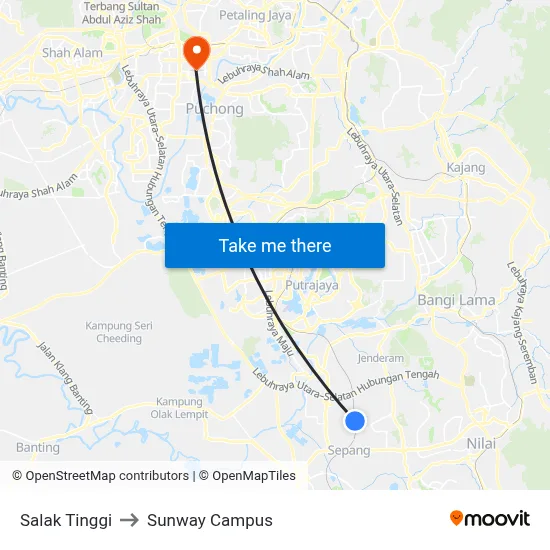 Salak Tinggi to Sunway Campus map