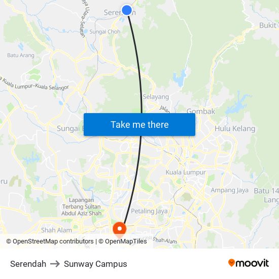 Serendah to Sunway Campus map