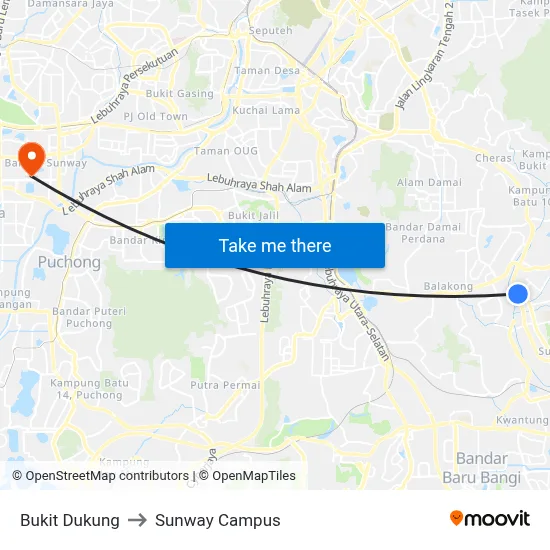 Bukit Dukung to Sunway Campus map