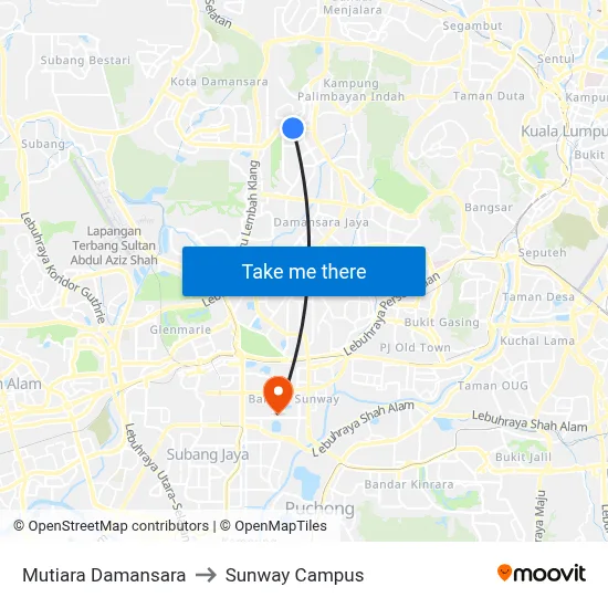 Mutiara Damansara to Sunway Campus map