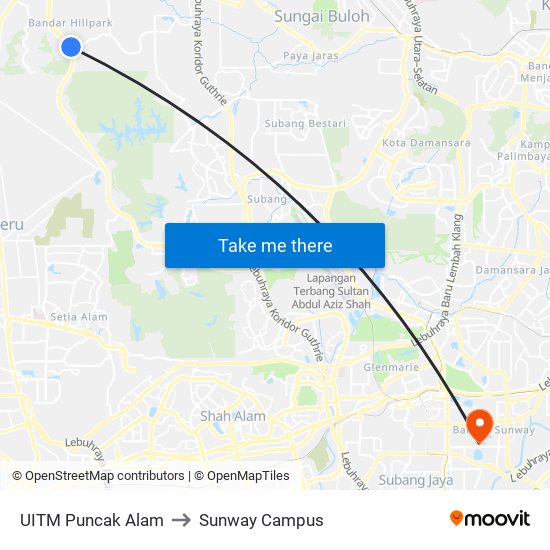 UITM Puncak Alam to Sunway Campus map