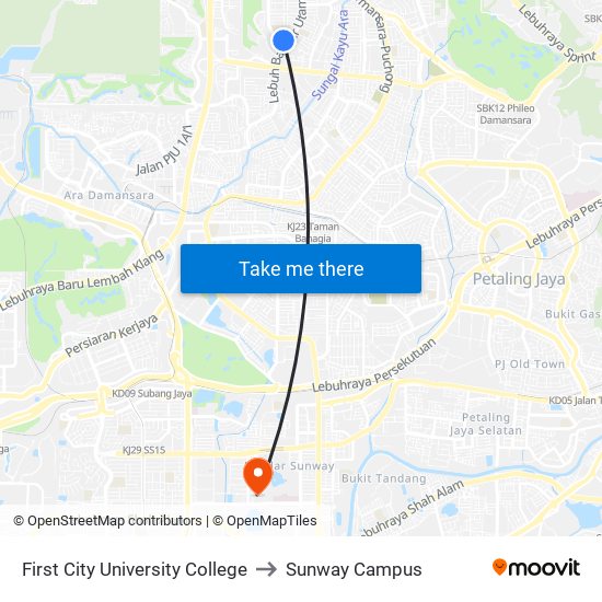 First City University College to Sunway Campus map